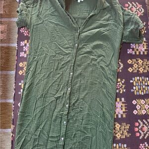 Michael Stars Olive Green Button-Up Women's Muslin Maxi Dress